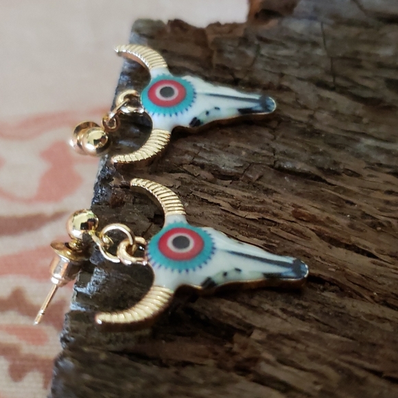 Longhorn Bull Earrings Western Earrings Cowgirl Earrings Aretes Vaqueros Rodeo - Picture 5 of 10